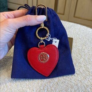 NWT Tory Burch Red Leather Heart Key Fob with Gold Hardware